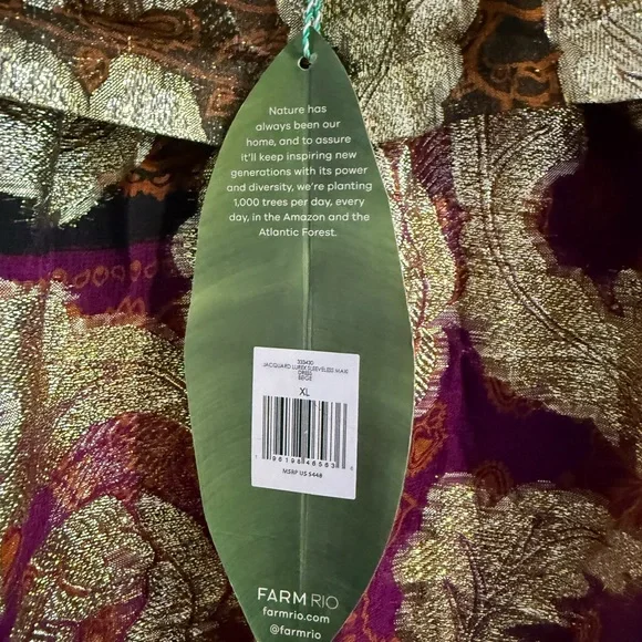 FARM Rio Metallic Floral Halter Maxi Dress in Burgundy, Rust, Gold - Picture 3 of 4